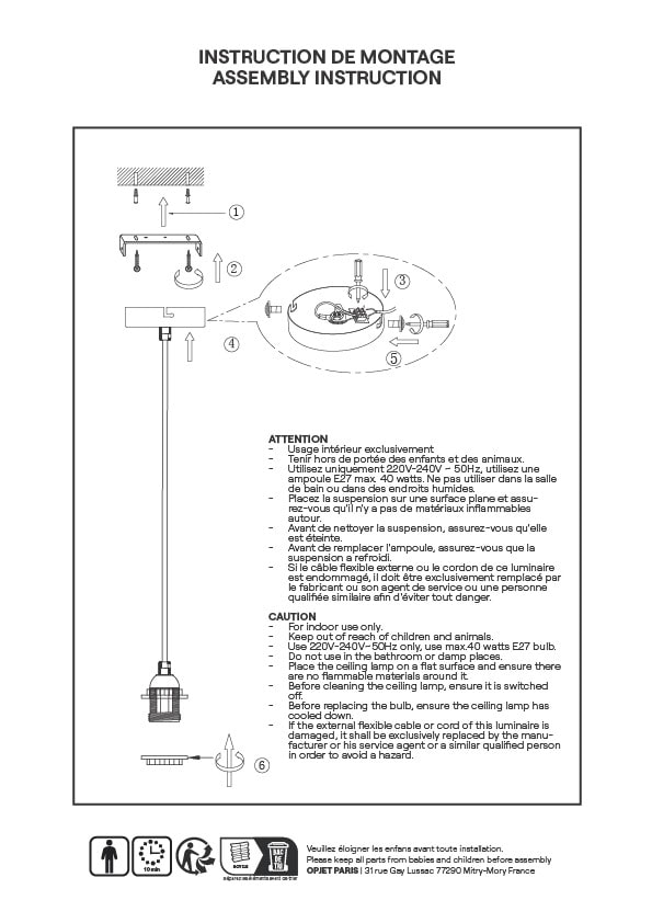 Suspension douille blanche 110cm câble corde naturelle rosace OPJET A&C Angers 5-min