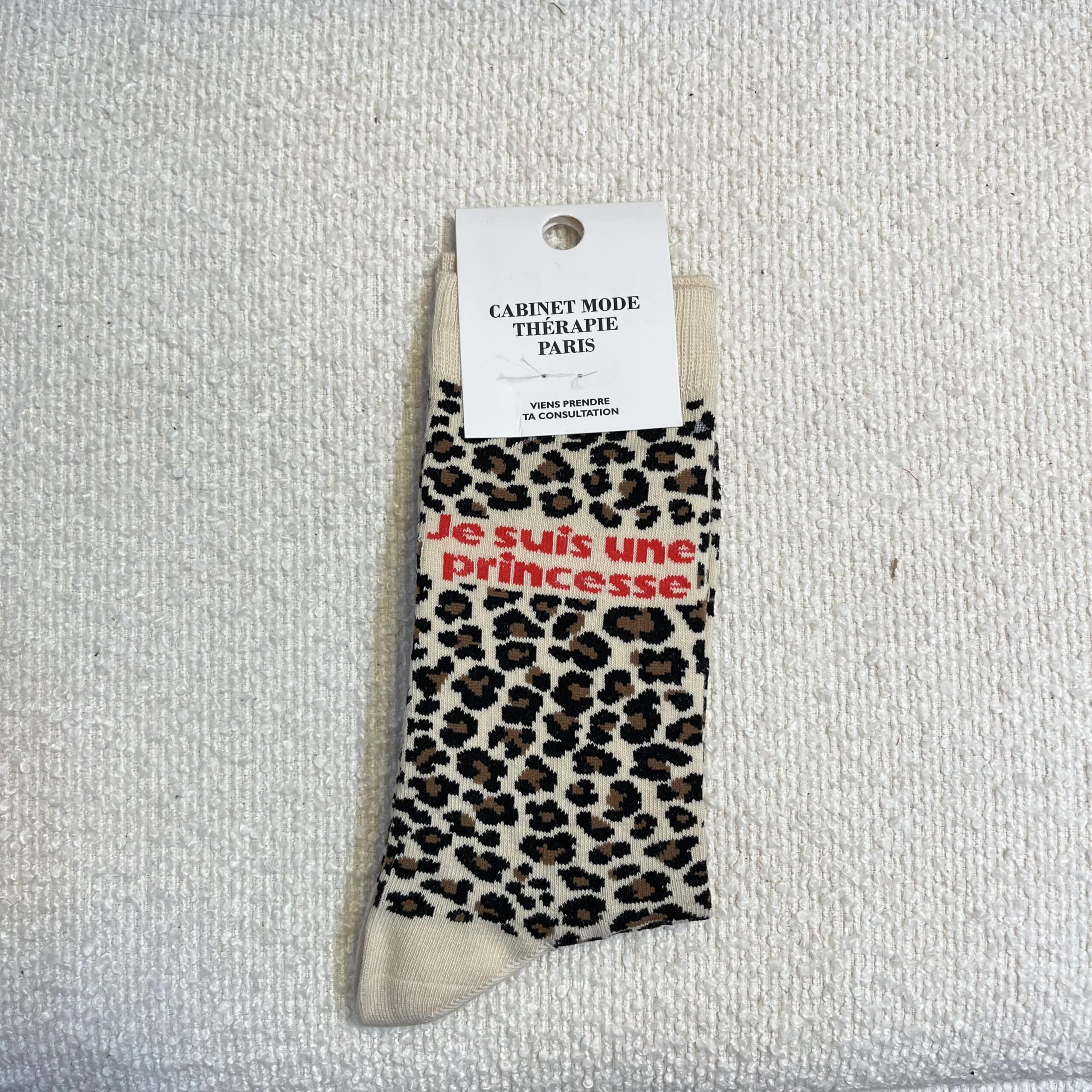 Chaussette je suis une princesse leopard blanc Cabinet mode Thérapie A&C Angers-min