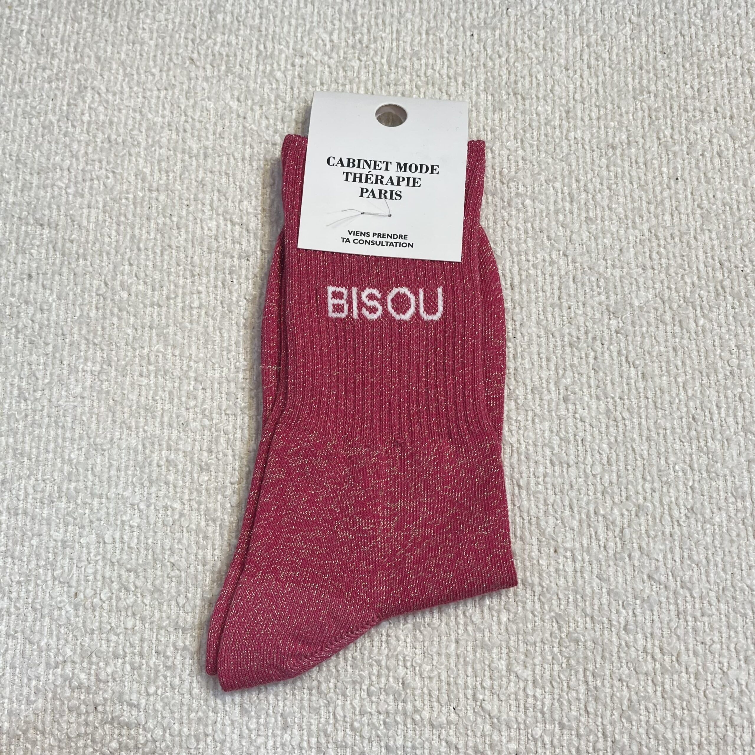 Chaussettes a paillettes Bisous rose Cabinet mode thérapie A&C Angers-min