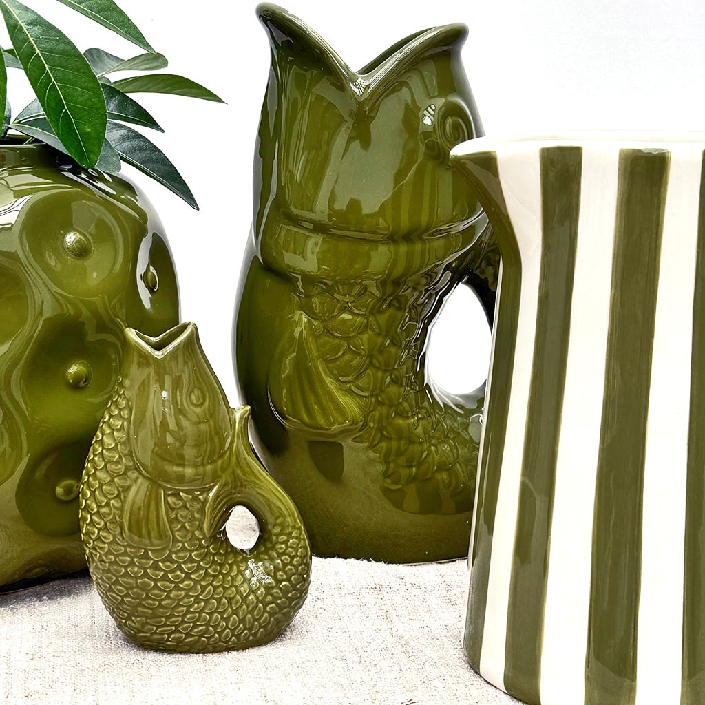 Vase pichet ceramic poisson kaki A&C Angers OPJET 2-min