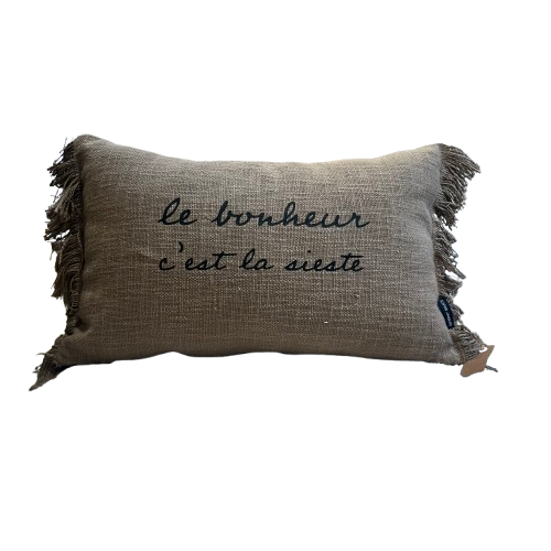 Coussin Fancy LE BONHEUR C'EST LA SIESTE Noisette A&C Angers
