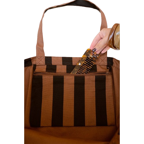 Sac Cabas XXL Rayures marrons et noirs Family Love